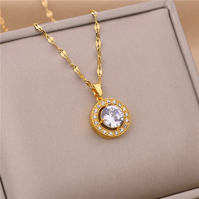 Elegant Zircon Crystal Clavicle Necklace – Luxurious Korean Fashion for Women