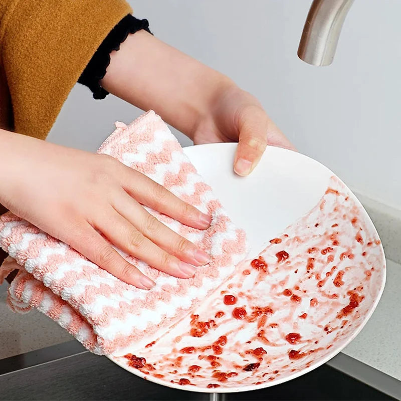 15 PCS Kitchen Cleaning Rag Coral Fleece Dishcloth