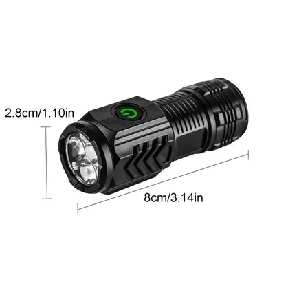 Powerful 3-Core LED Mini Tactical Flashlight - USB Rechargeable High-Power Torch with Magnet Hand Lamp