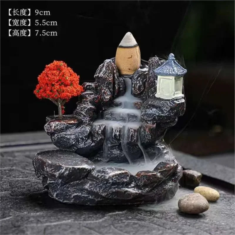 Backflow Incense Holder Waterfall Aromatherapy Burner - Home Decor Zen Ornament with Backflow Incense Cones