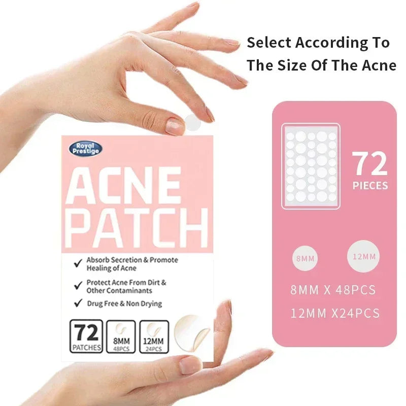 72 pcs Invisible Hydrocolloid Acne Patches – Waterproof Pimple Removal Stickers for Anti-Acne Spot Treatment and Skin Repair