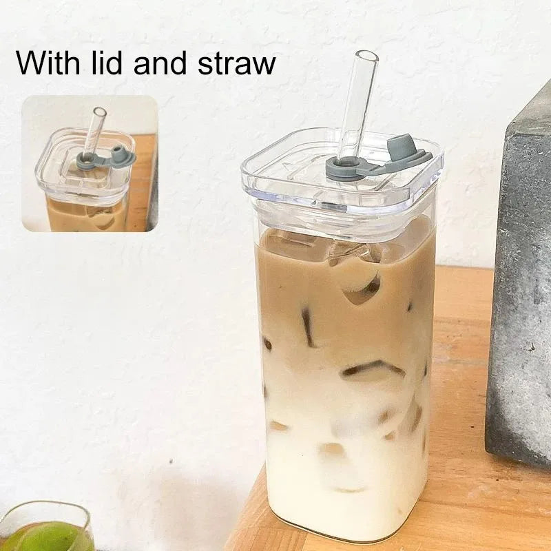 Glass Cup with Lid and Straw