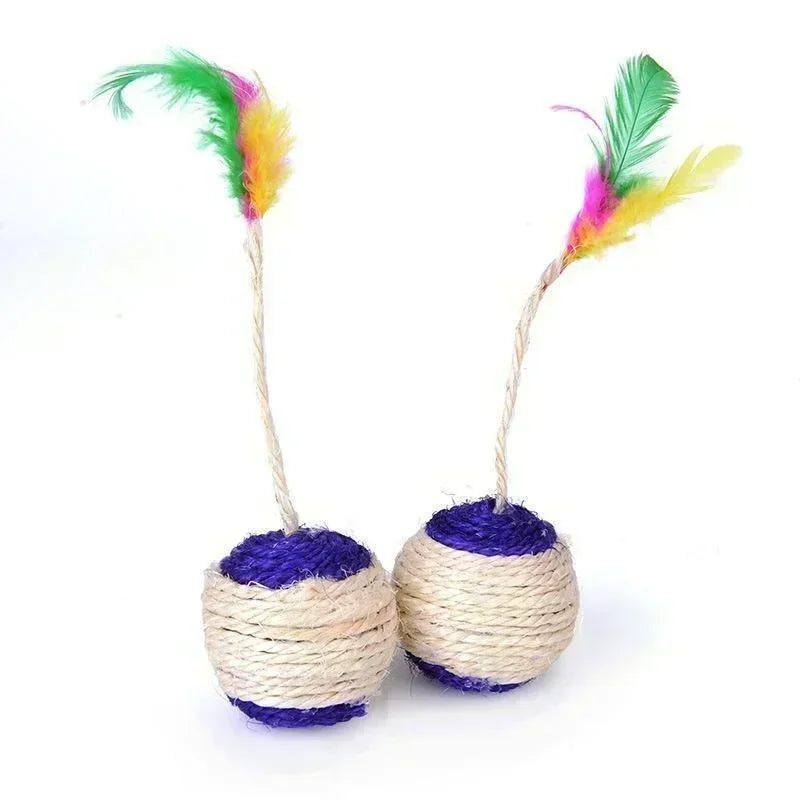 Interactive Sisal Scratching Ball Cat Toy - Training Toy with Feather for Kittens and Cats