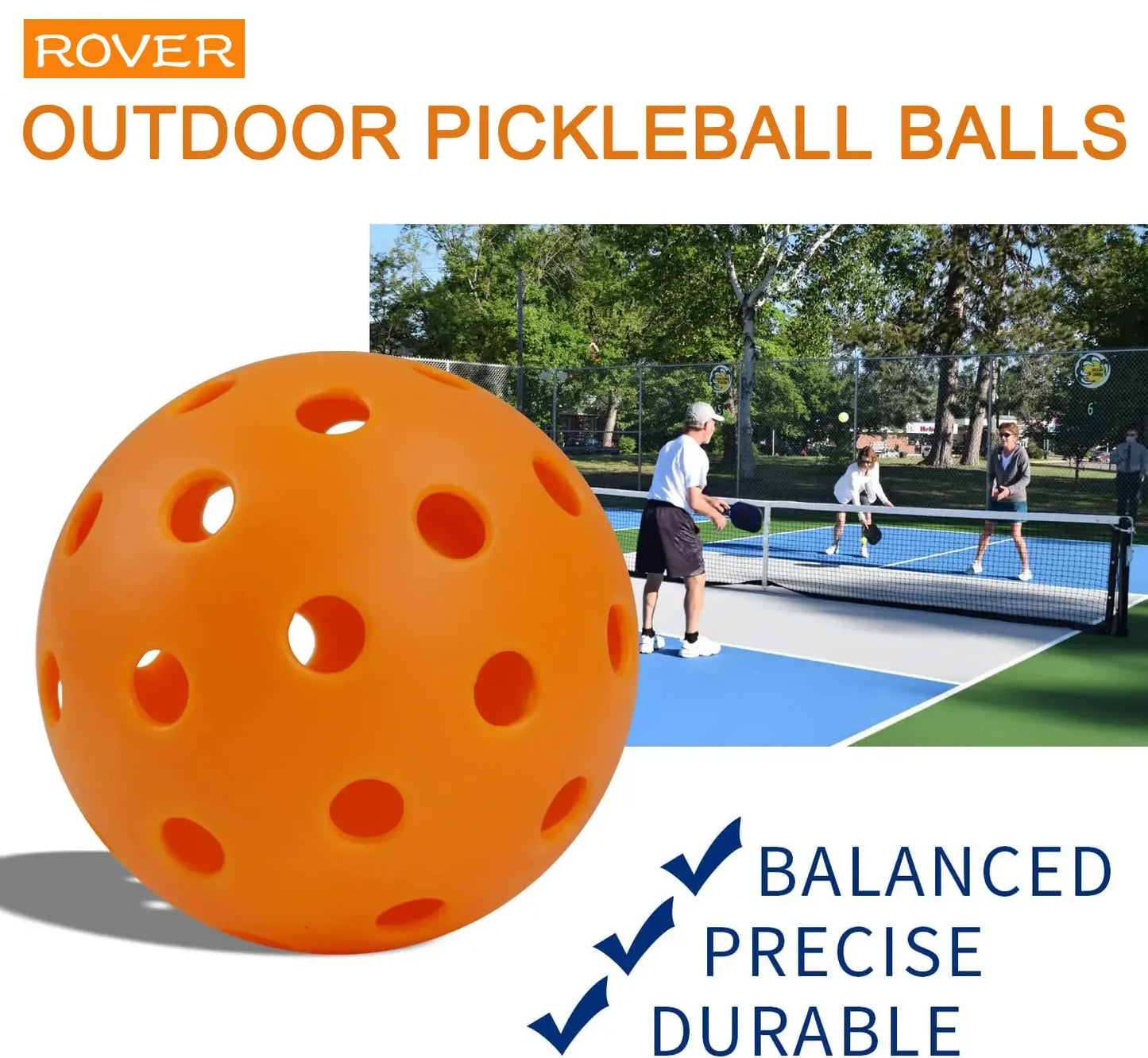 Durable 74mm Pickleball - 40 Holes Outdoor Pickleballs, 6/12/24 Pack, 26g