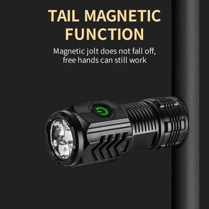 Powerful 3-Core LED Mini Tactical Flashlight - USB Rechargeable High-Power Torch with Magnet Hand Lamp