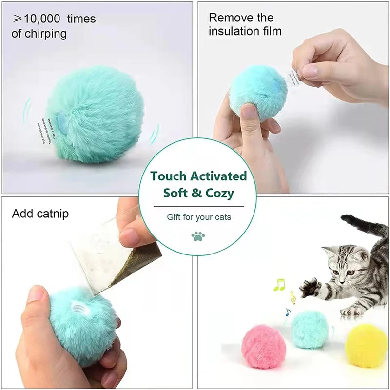 Interactive Plush Electric Catnip Ball – Smart Sounding Cat Toy for Kitten Training