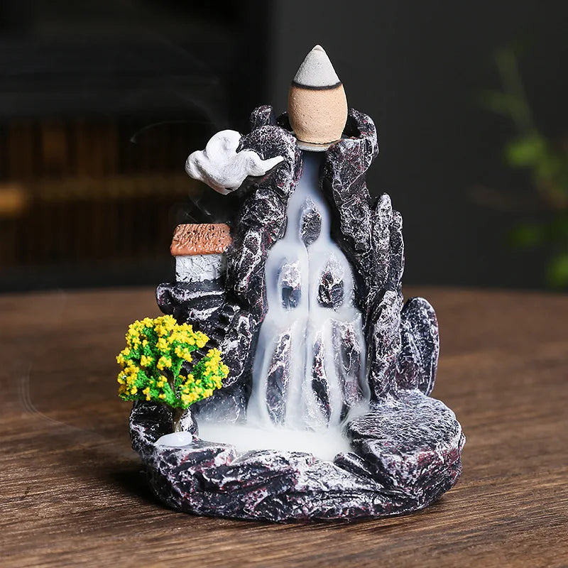 Backflow Incense Holder Waterfall Aromatherapy Burner - Home Decor Zen Ornament with Backflow Incense Cones