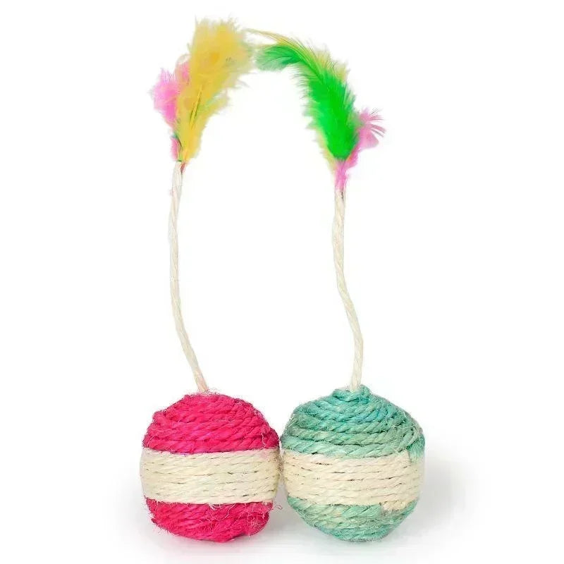 Interactive Sisal Scratching Ball Cat Toy - Training Toy with Feather for Kittens and Cats