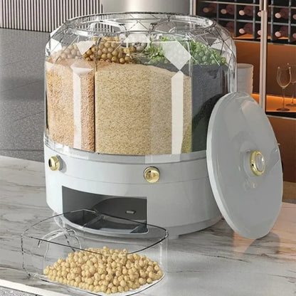 360° Rotating Rice Dispenser - Sealed Dry Cereal Grain Bucket for Kitchen Storage, Moisture-Proof Food Container